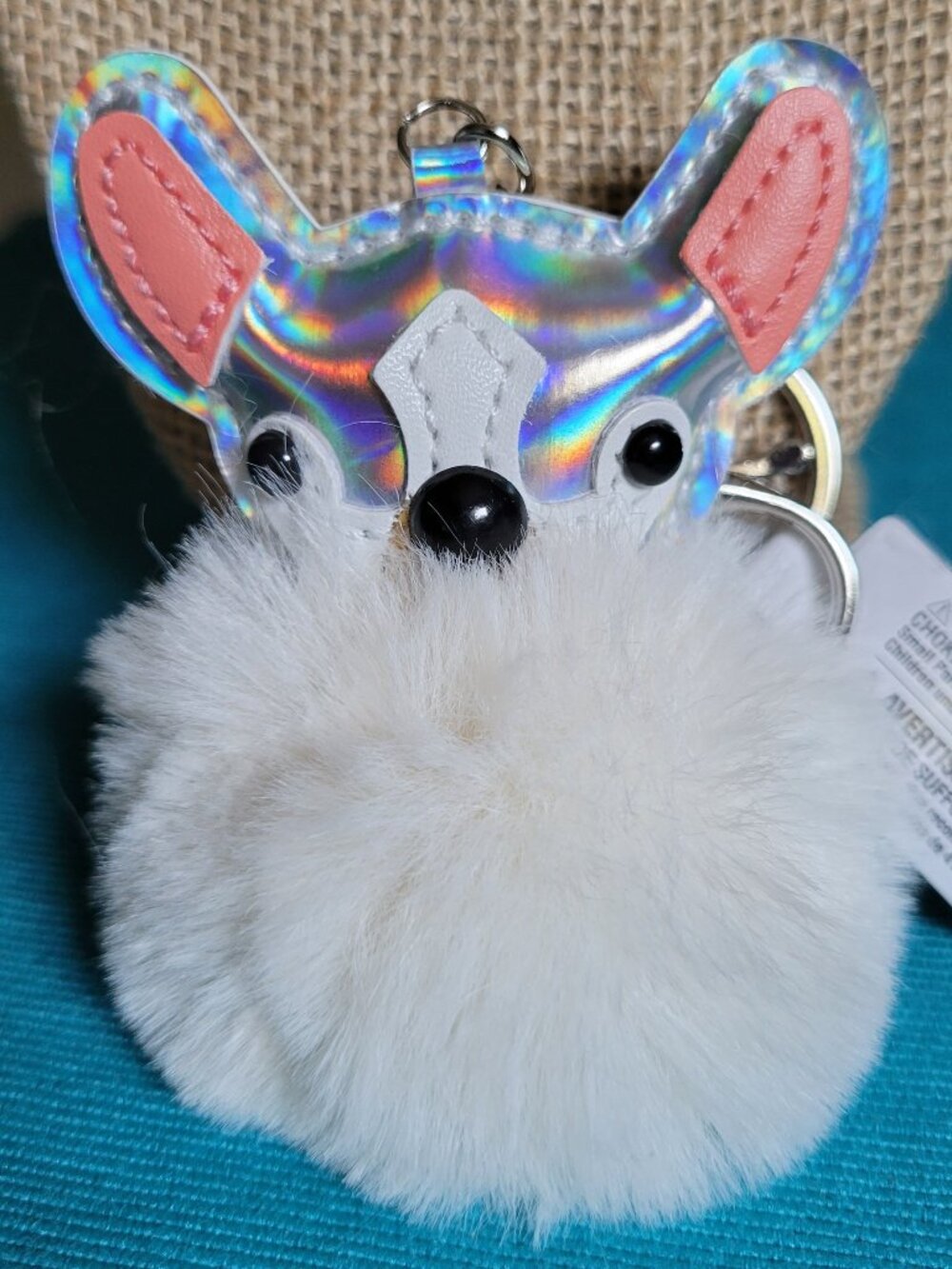 White and Grey Dog and Cat Fluffy KeyChains